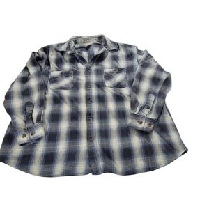 CE Schmidt Flannel Button Up Shirt Mens 3X Blue Plaid Cotton Workwear Ranch Farm